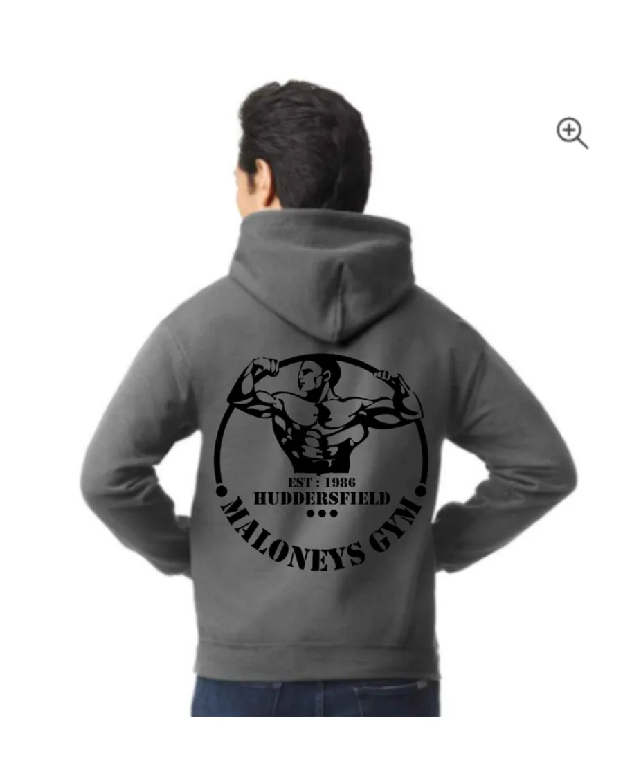 Old School hoodie back print worn by a model
